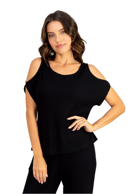 BLUSA IPANEMA VAZADA PRETO, roupa feminina , look completo