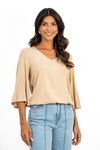 BLUSA-DE-TECIDO-PLANO-EM-VISCOSE-SLUB-STRETCH.TEM-DECOTE-EM-V-MANGA-3-4-SINO-E-ELASTICO-NA-CINTURA.