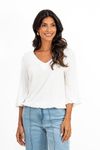 BLUSA-DE-TECIDO-PLANO-EM-VISCOSE-SLUB-STRETCH.TEM-DECOTE-EM-V-MANGA-3-4-SINO-E-ELASTICO-NA-CINTURA.