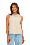 BLUSA-DE-MALHA-GEO-LINEN-JACQUARD-COM-GOLA-ALTA-DOBRADA-SEM-MANGAS-E-ABERTURAS-LATERAIS.