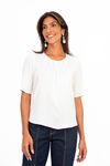 BLUSA-DE-TECIDO-PLANOVISCOSE-SLUB-STRETCH.DECOTE-U-COM-PREGAS-MEIA-MANGA-FRANZIDA-E-GOTA-NAS-COSTAS.