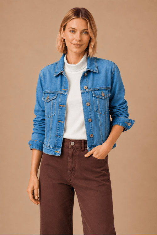Jaqueta-jeans-azul-medio-vista-de-frente-com-bolsos-embutidos-e-fechamento-por-botoes.