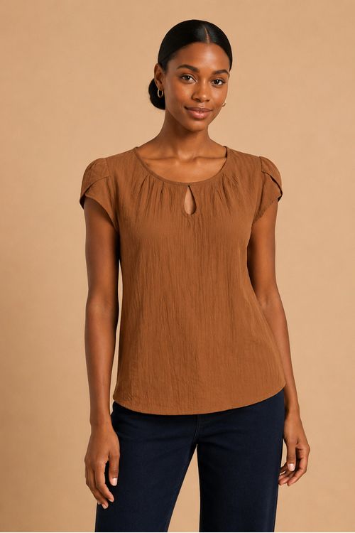 BLUSA-PLISSADO-MANGA-TULIPA-CHOCOLATE